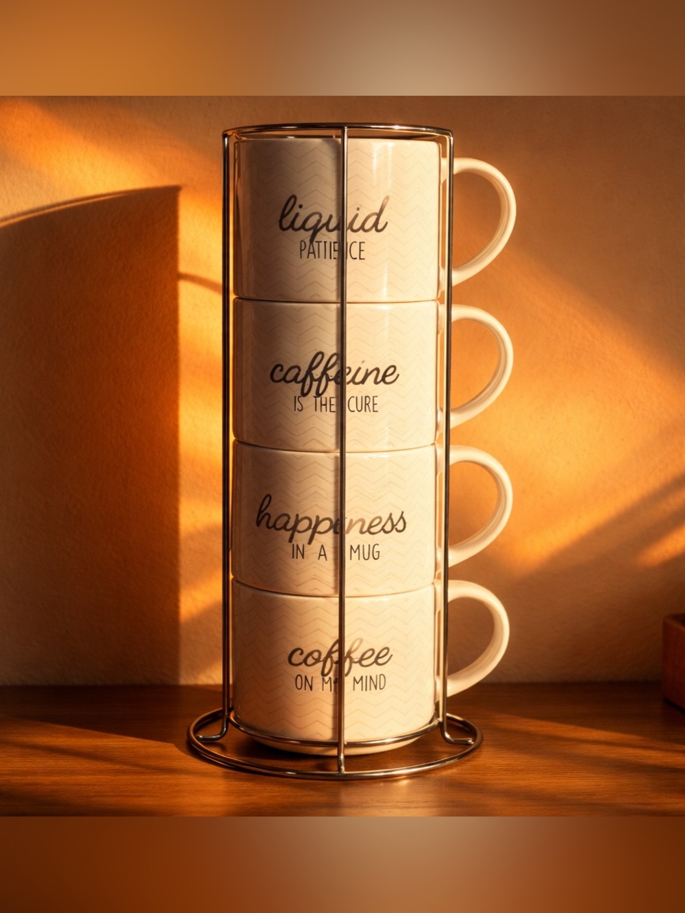 Stackable White Coffee Mug Set with Stand